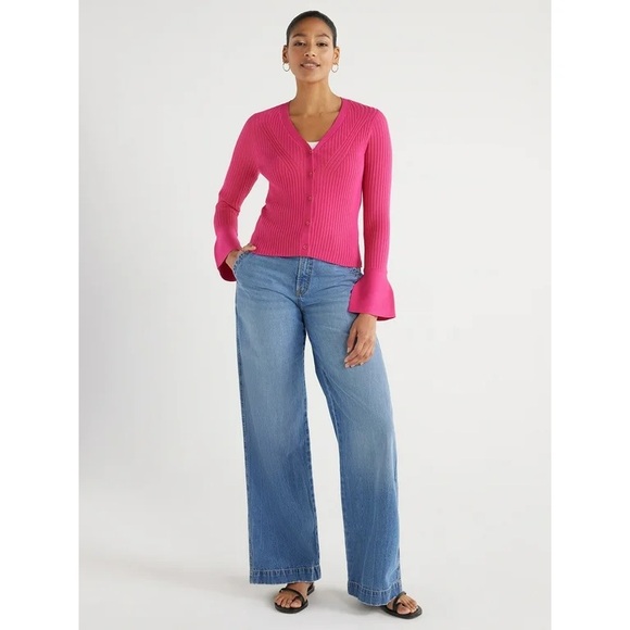 Scoop Women’s Ribbed Button Front Bell Sleeve Cardigan Sweater NWT - Picture 5 of 7